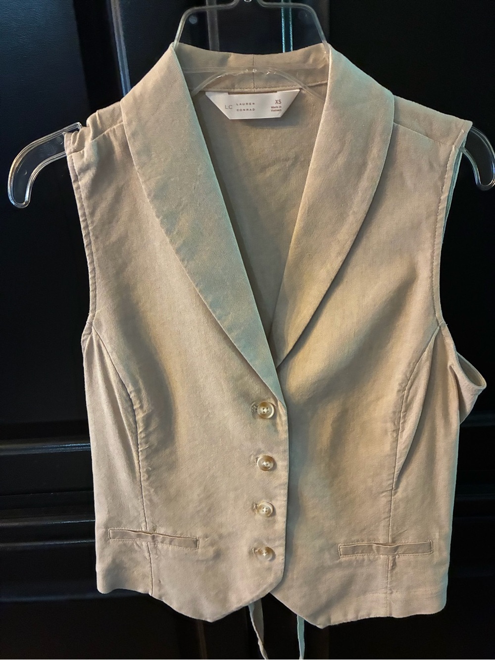 Lauren Conrad Sleeveless Khaki Linen Vest